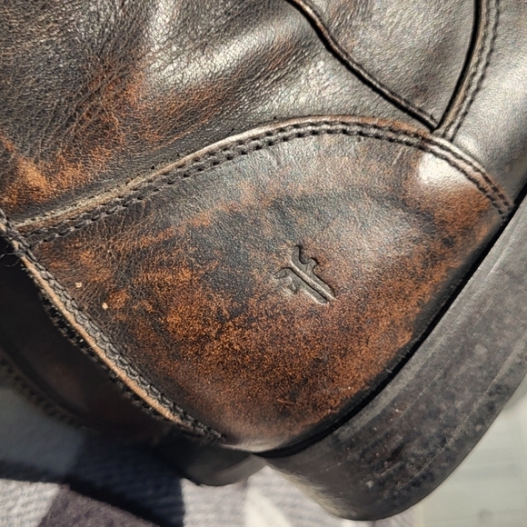 Frye Knee High Leather Back Zip Distressed Riding Boot - Picture 10 of 14